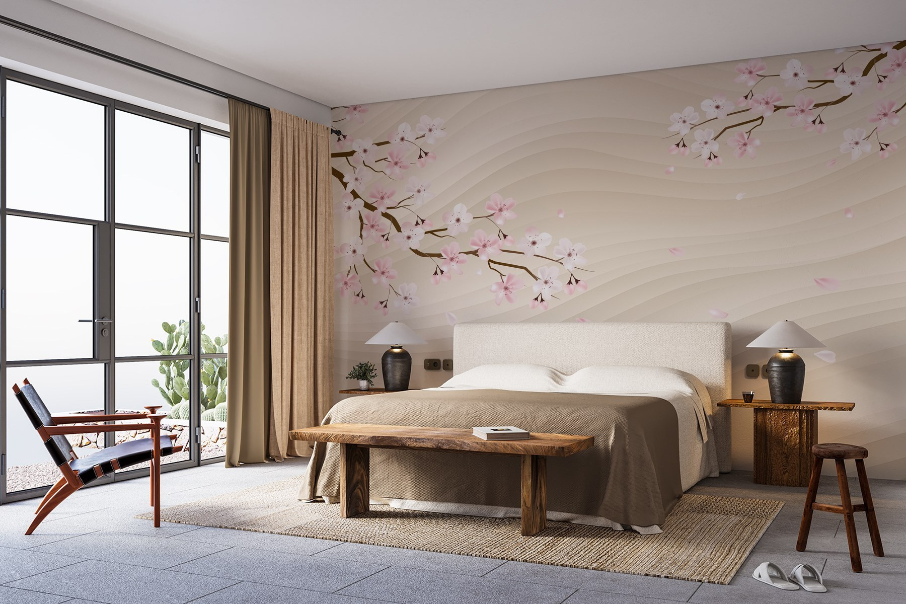 Tree branch with white and pink flowers Tree branch with white and pink flowers