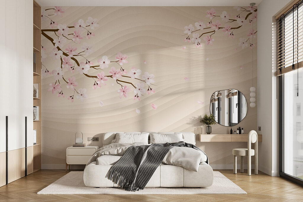 Tree branch with white and pink flowers Tree branch with white and pink flowers