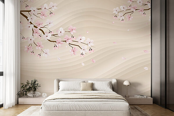 Boomtak met witte en roze bloemen Boomtak met witte en roze bloemen