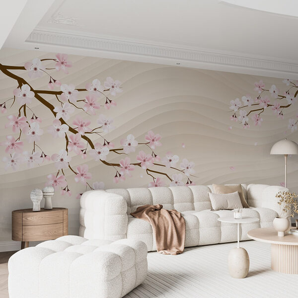 Boomtak met witte en roze bloemen Boomtak met witte en roze bloemen