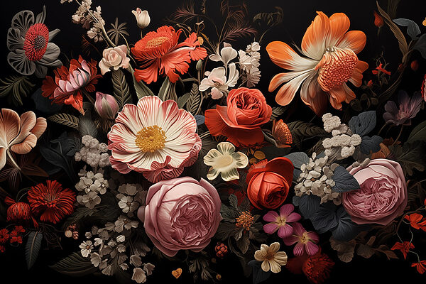 Group of flowers on a black background
