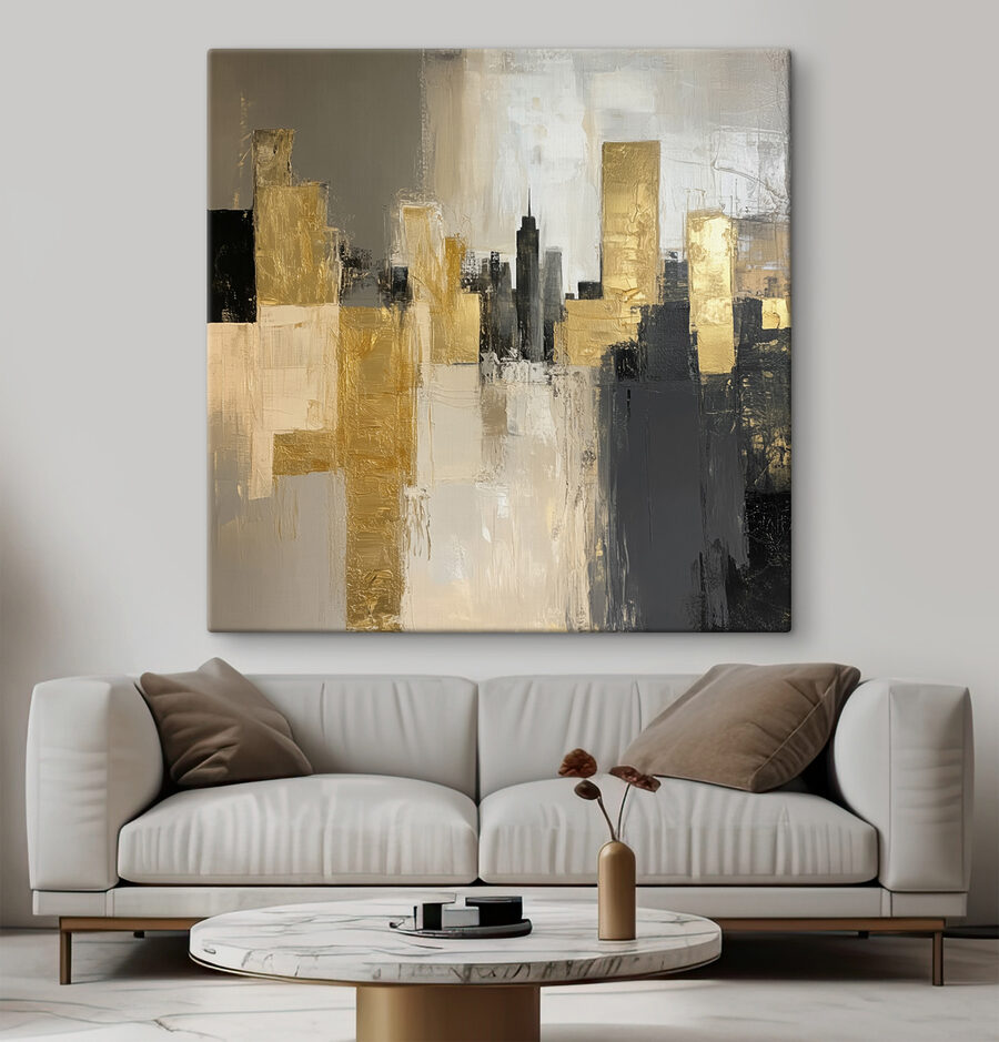 Schilderij van een skyline van een stad