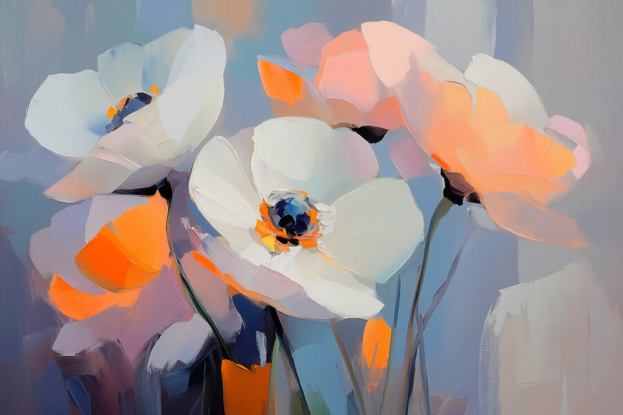 Schilderij van witte bloemen