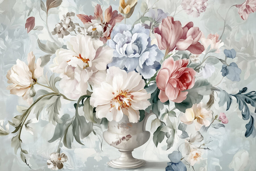 Schilderij van bloemen in een vaas