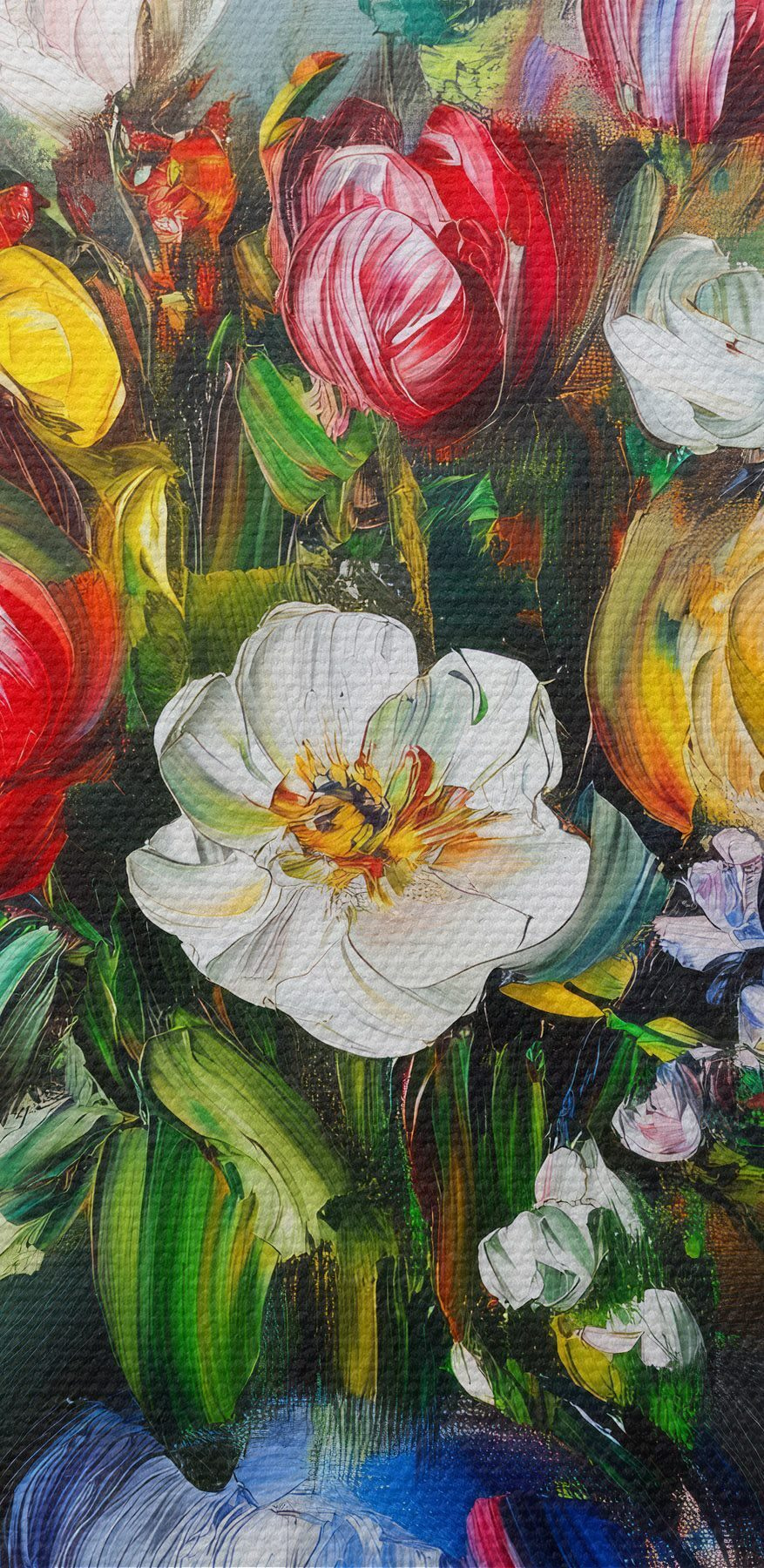 Schilderij van bloemen in een blauwe vaas Schilderij van bloemen in een blauwe vaas