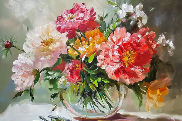 Schilderij van bloemen in een vaas Schilderij van bloemen in een vaas