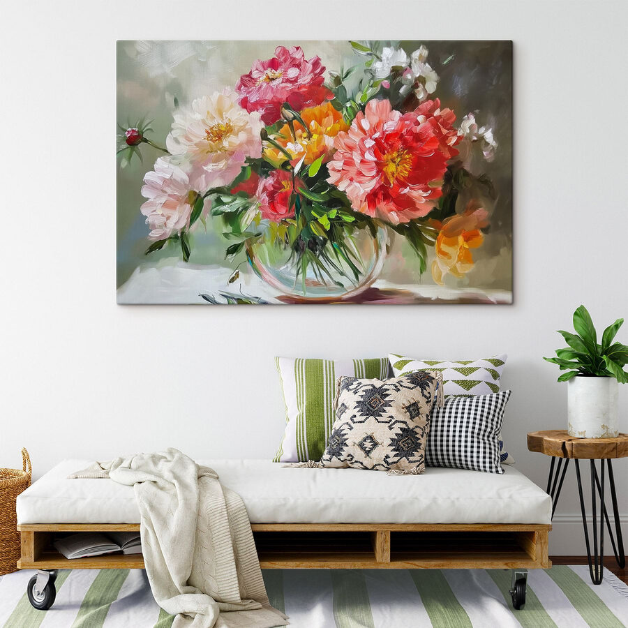 Schilderij van bloemen in een vaas