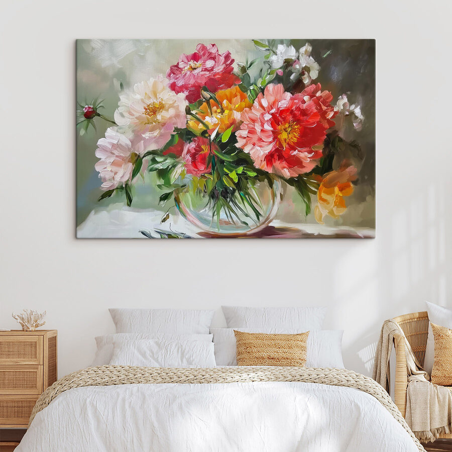 Schilderij van bloemen in een vaas