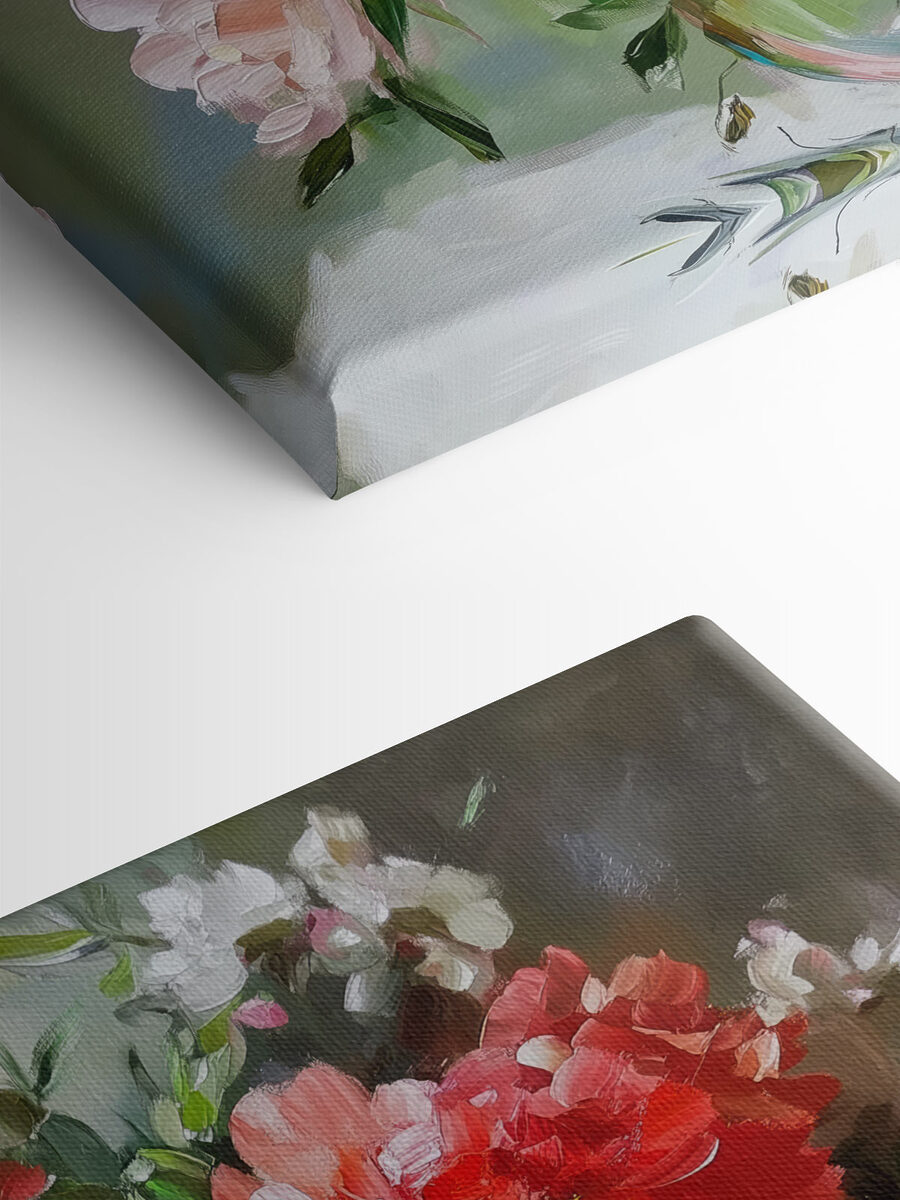 Schilderij van bloemen in een vaas