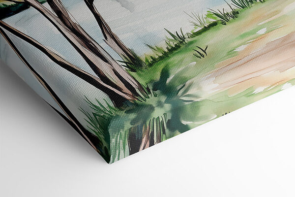 Aquarel van een meer met bomen en gras Aquarel van een meer met bomen en gras