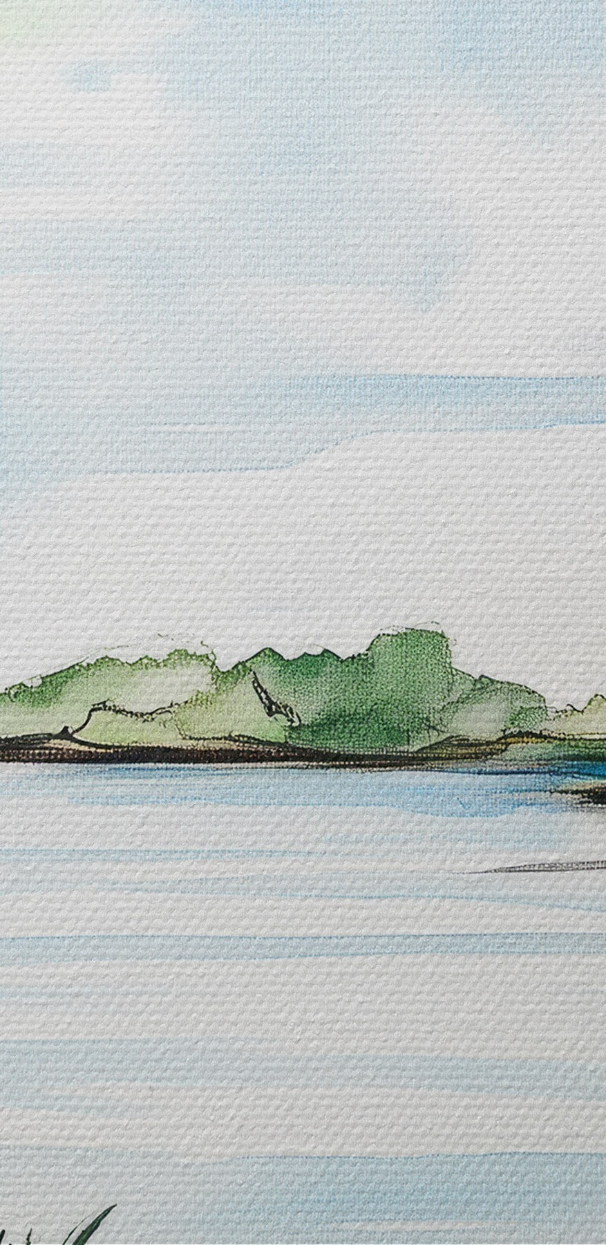 Aquarel van een meer met bomen en gras Aquarel van een meer met bomen en gras