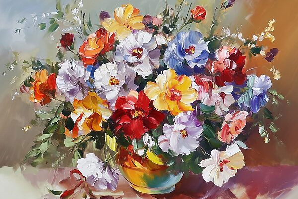 Schilderij van bloemen in een vaas Schilderij van bloemen in een vaas