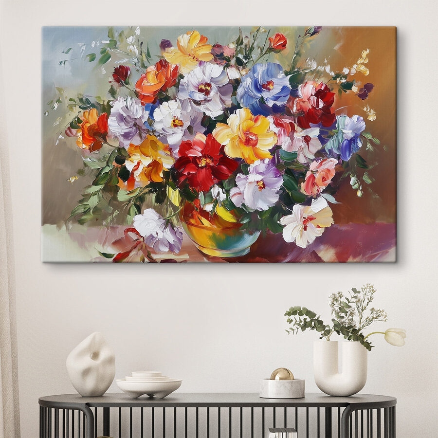 Schilderij van bloemen in een vaas