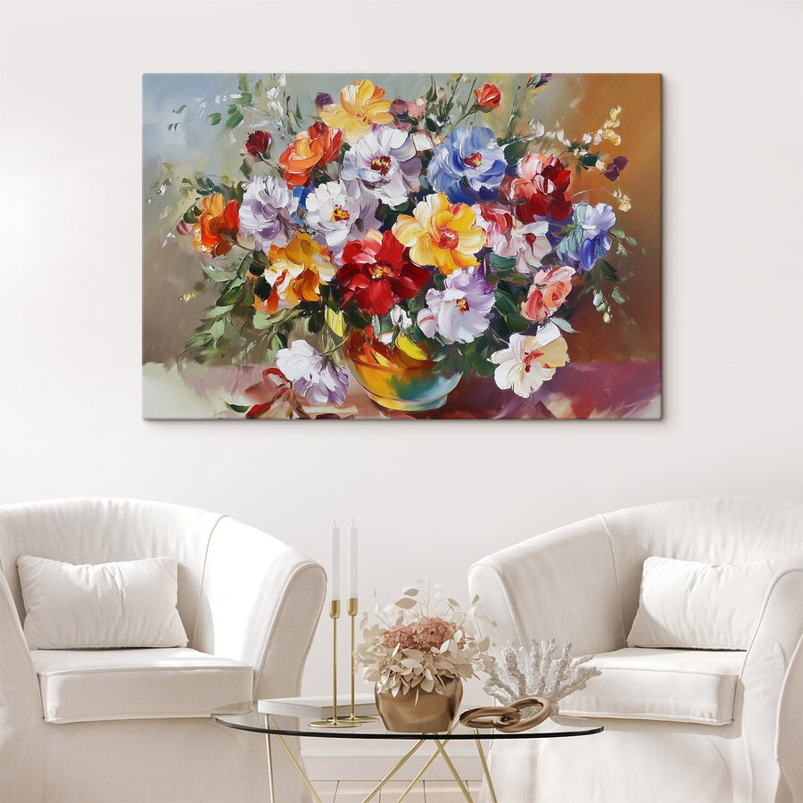 Schilderij van bloemen in een vaas