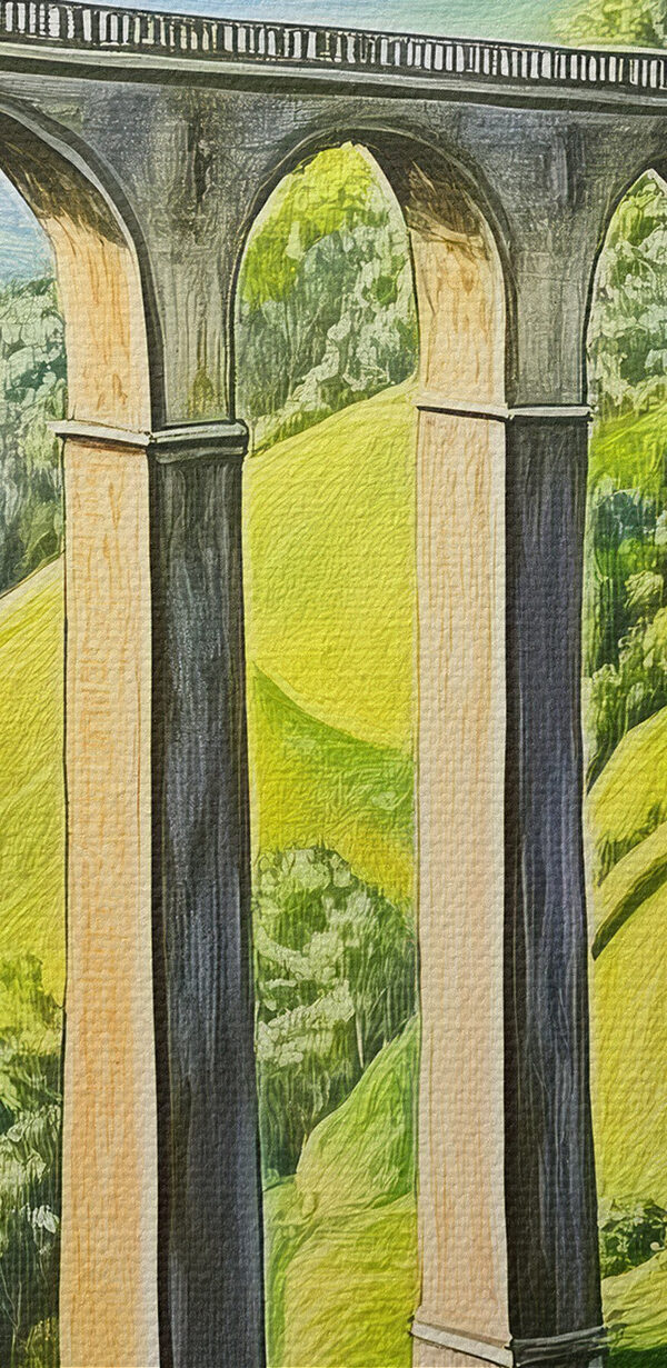 Trein op een brug over een rivier Trein op een brug over een rivier