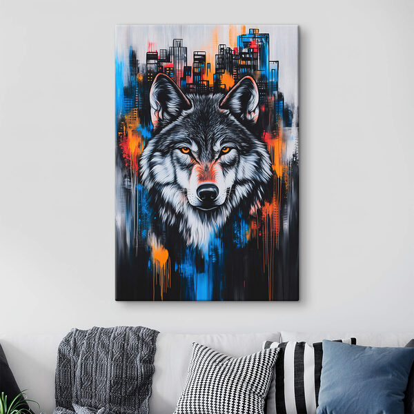 Schilderij van een wolf Schilderij van een wolf