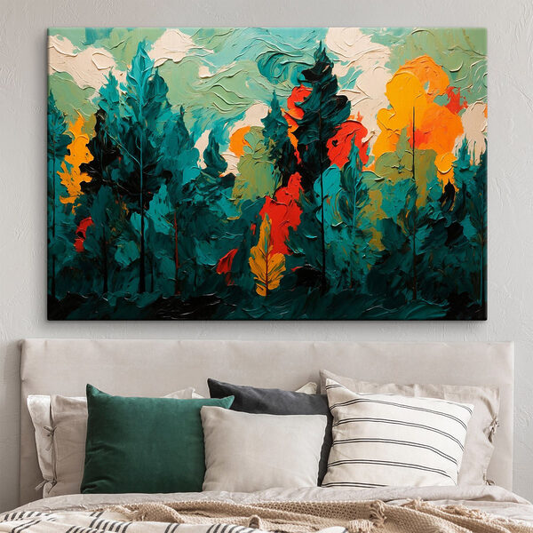 Schilderij van bomen en zon Schilderij van bomen en zon