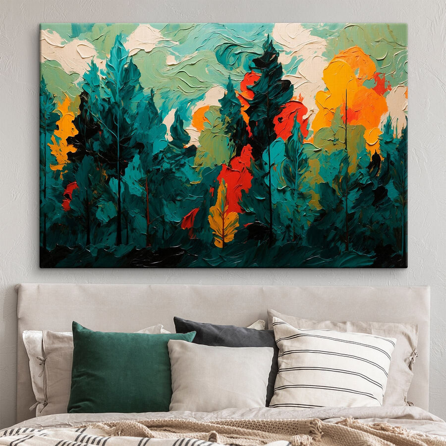 Schilderij van bomen en zon