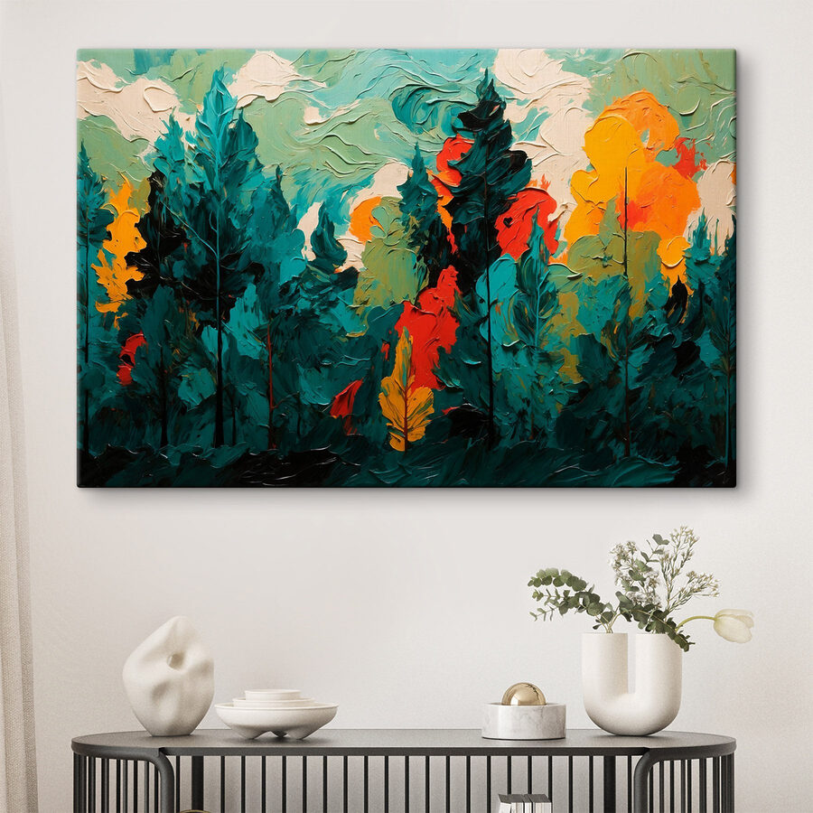 Schilderij van bomen en zon