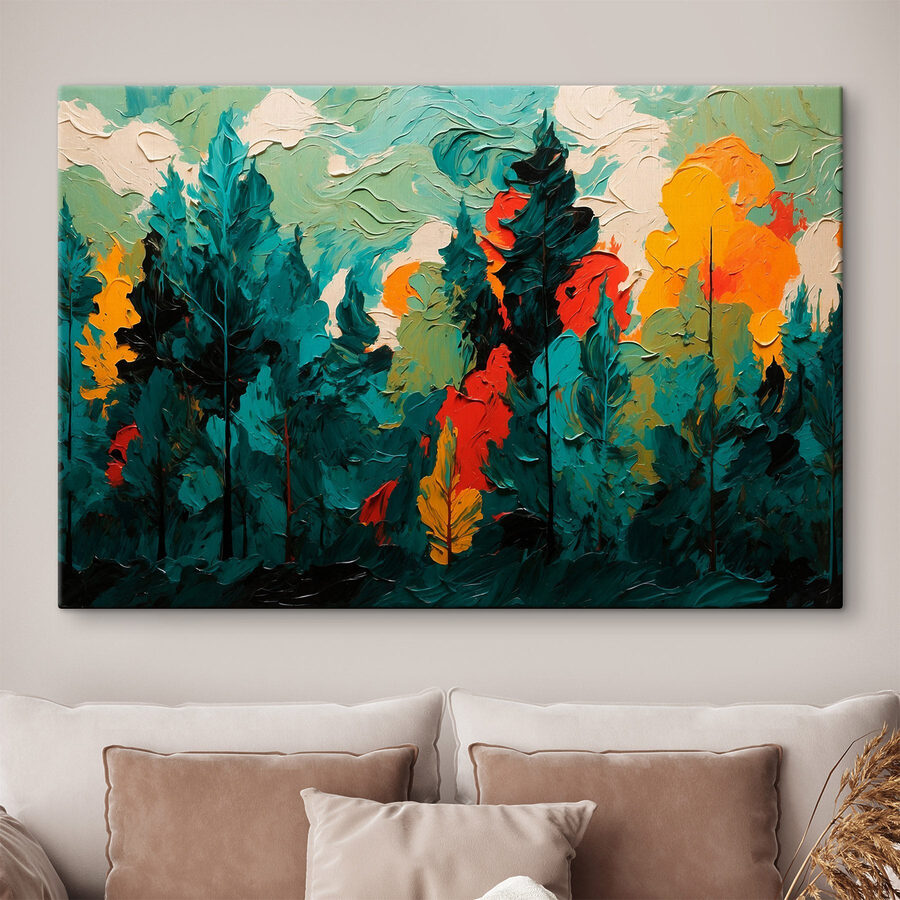 Schilderij van bomen en zon