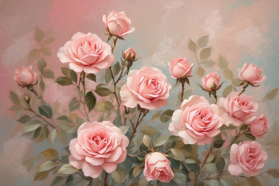 Schilderij van roze rozen Schilderij van roze rozen