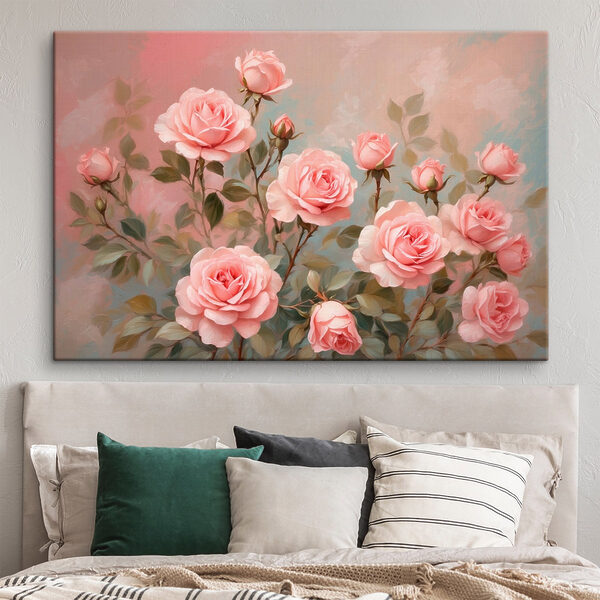 Schilderij van roze rozen Schilderij van roze rozen