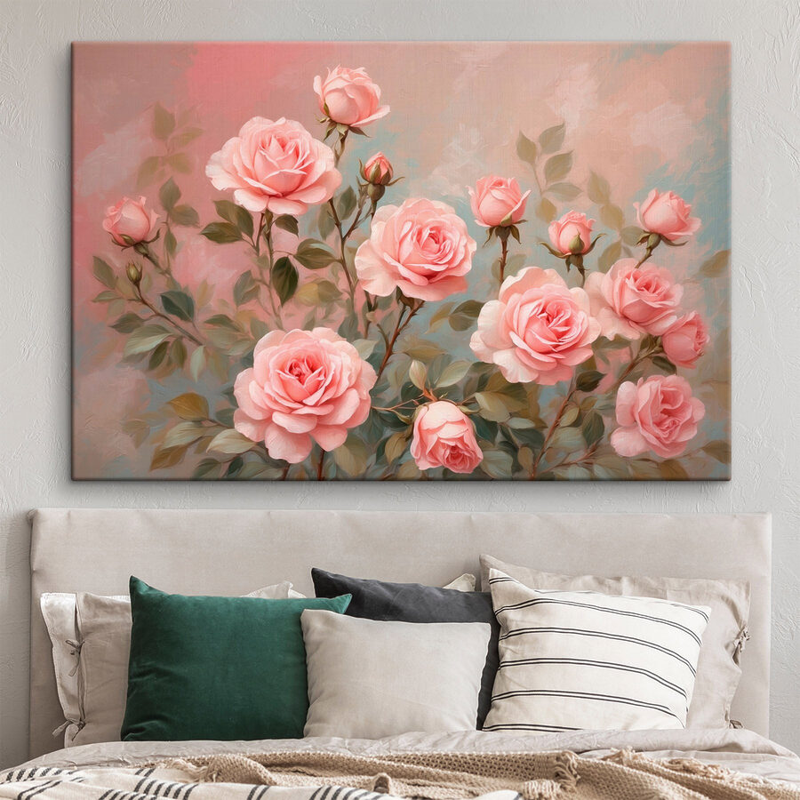 Schilderij van roze rozen Schilderij van roze rozen