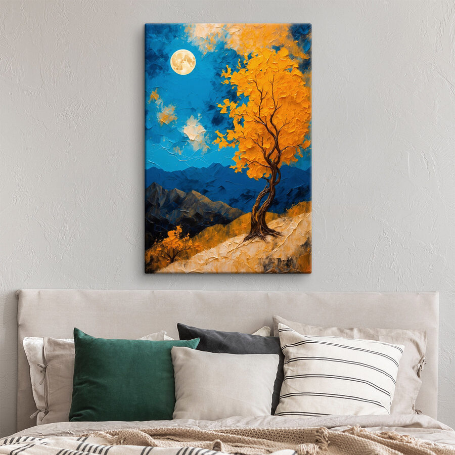 Schilderij van een boom met gele bladeren