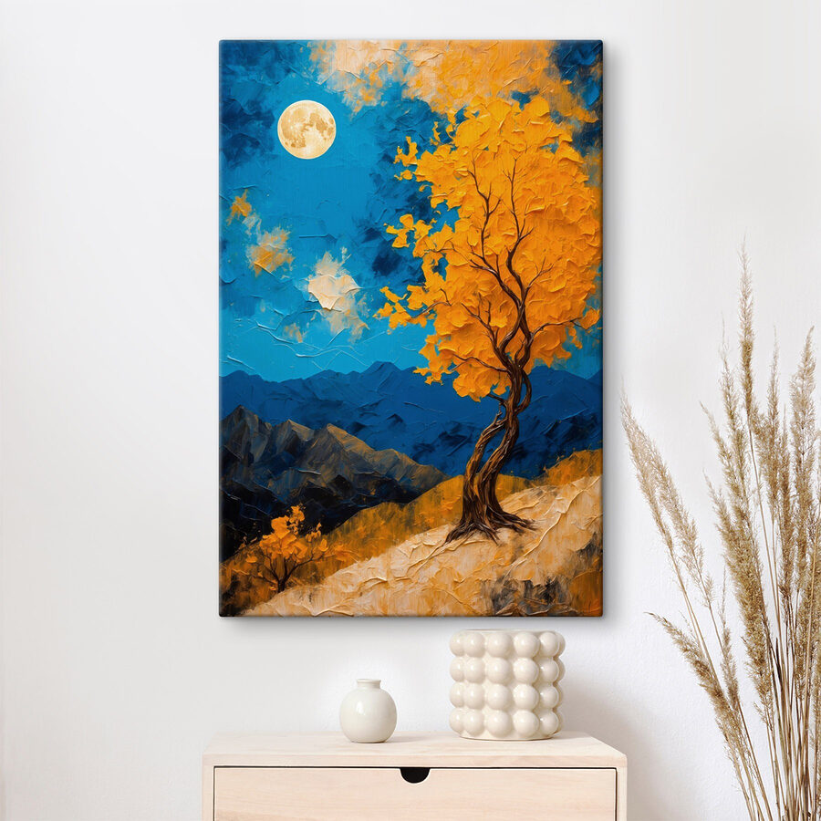 Schilderij van een boom met gele bladeren