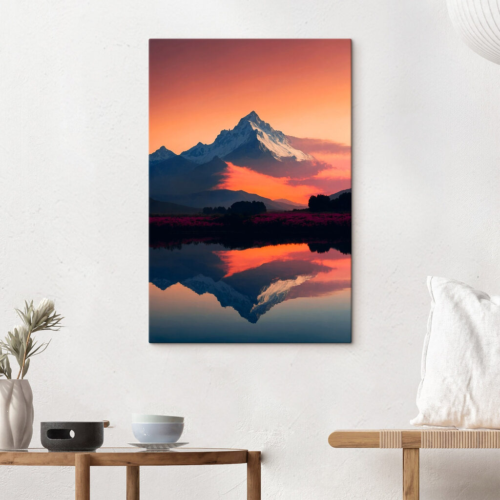 Mountain range with flowers and a lake Mountain range with flowers and a lake