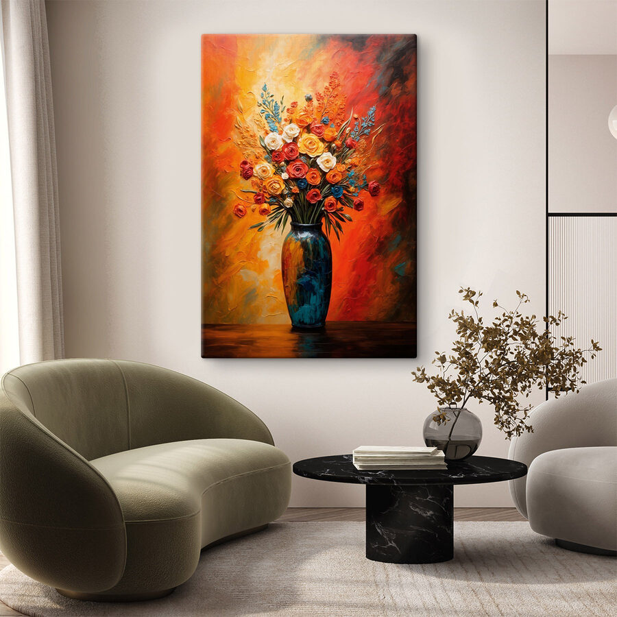 Schilderij van bloemen in een vaas