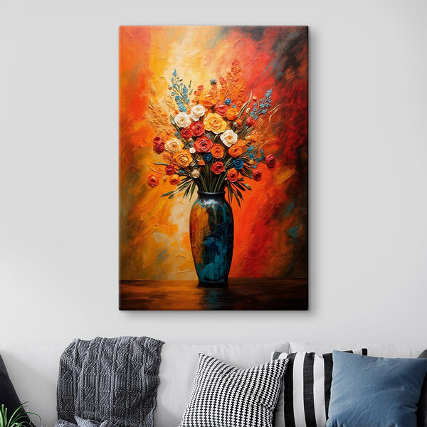 Schilderij van bloemen in een vaas Schilderij van bloemen in een vaas