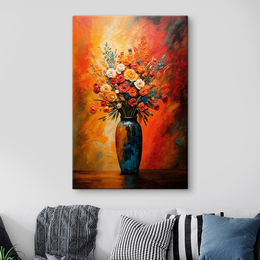 Schilderij van bloemen in een vaas