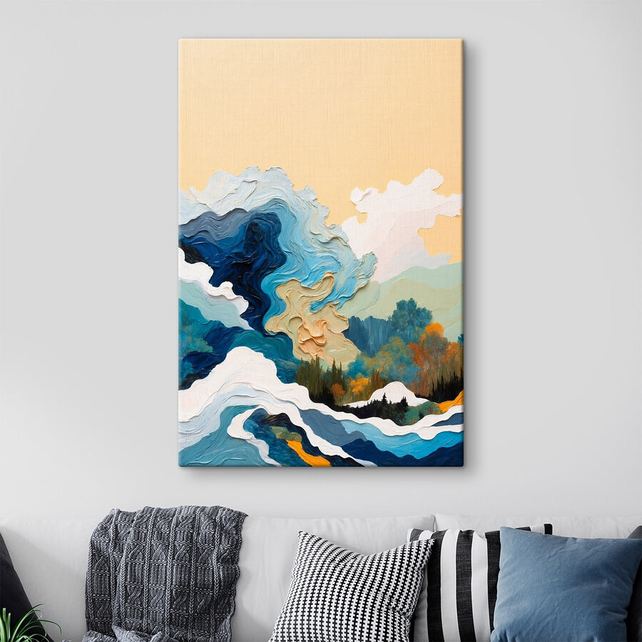 Schilderij van bomen en wolken