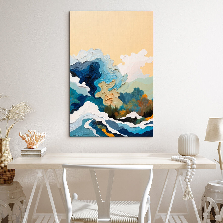 Schilderij van bomen en wolken