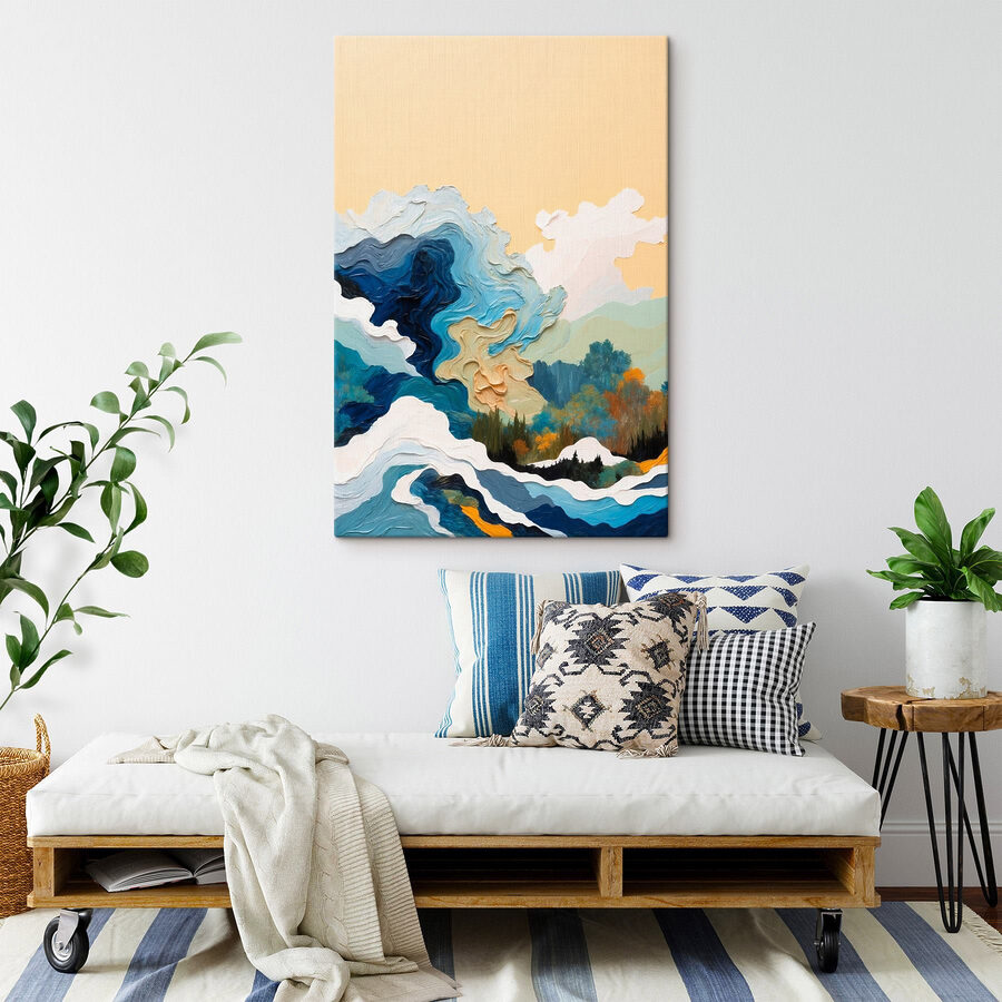 Schilderij van bomen en wolken