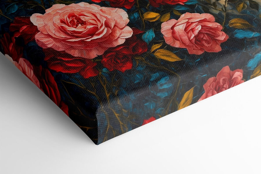 Schilderij van bloemen en bergen