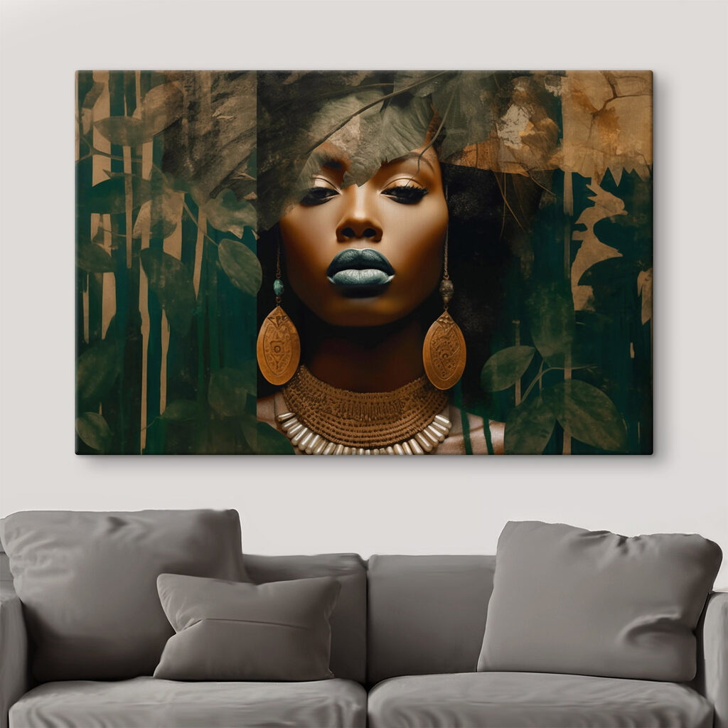 Enigmatic face amidst lush greenery