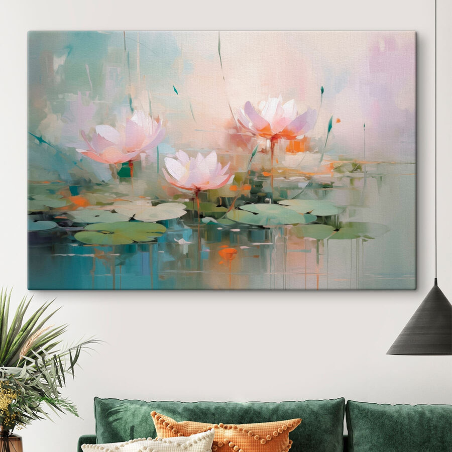 Schilderij van bloemen op water