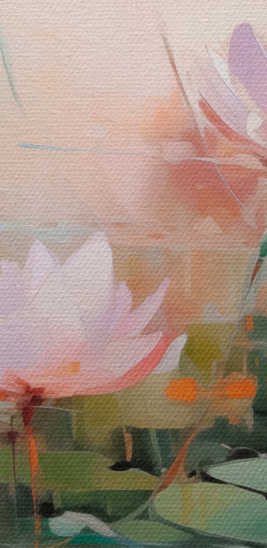 Schilderij van bloemen op water