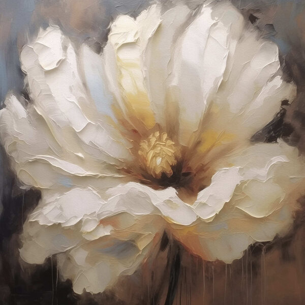 Schilderij van een witte bloem Schilderij van een witte bloem