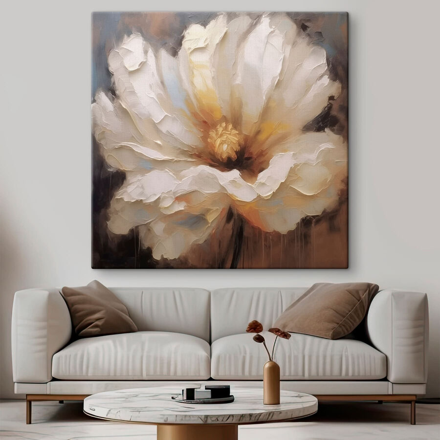 Schilderij van een witte bloem