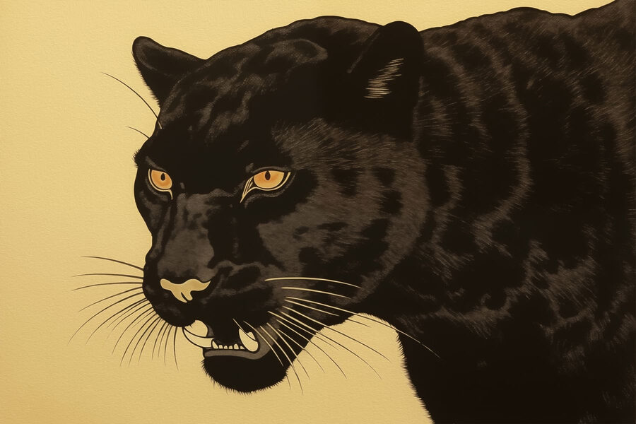 Zwarte panter met gele ogen