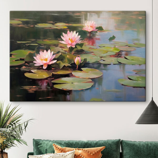 Groep roze bloemen op lelieblad Groep roze bloemen op lelieblad