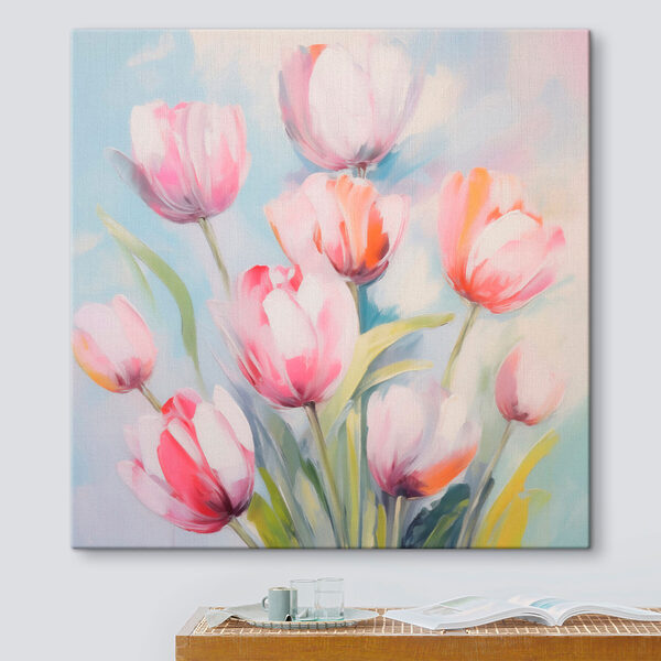 Schilderij van roze en witte tulpen Schilderij van roze en witte tulpen