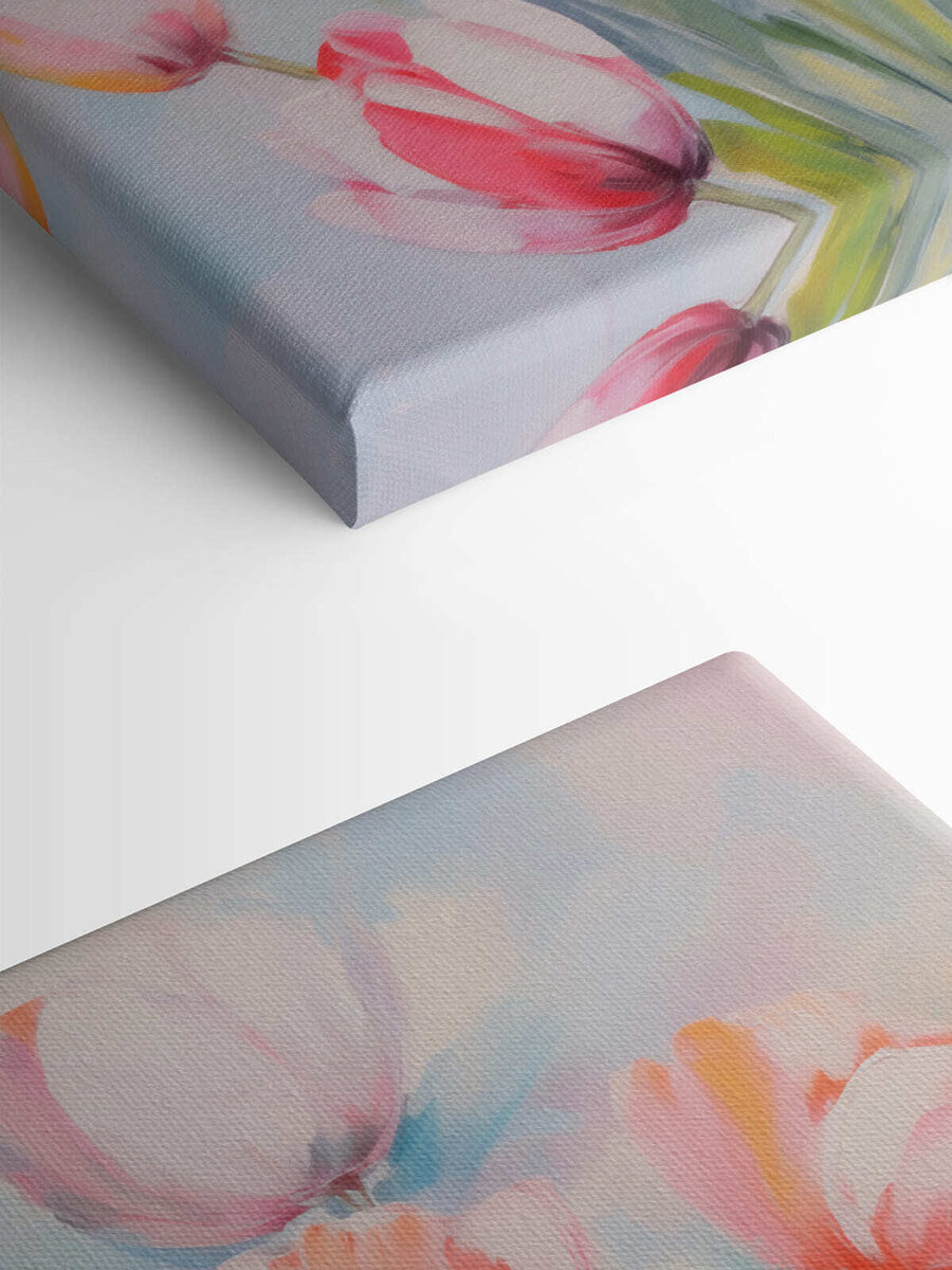 Schilderij van roze en witte tulpen