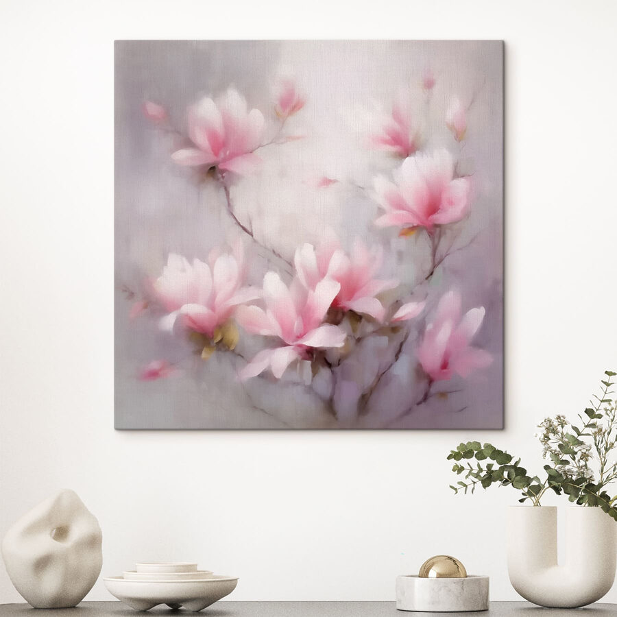 Schilderij van roze bloemen
