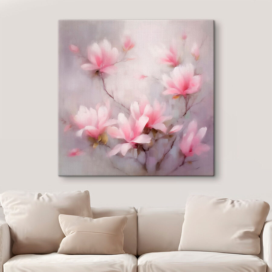 Schilderij van roze bloemen
