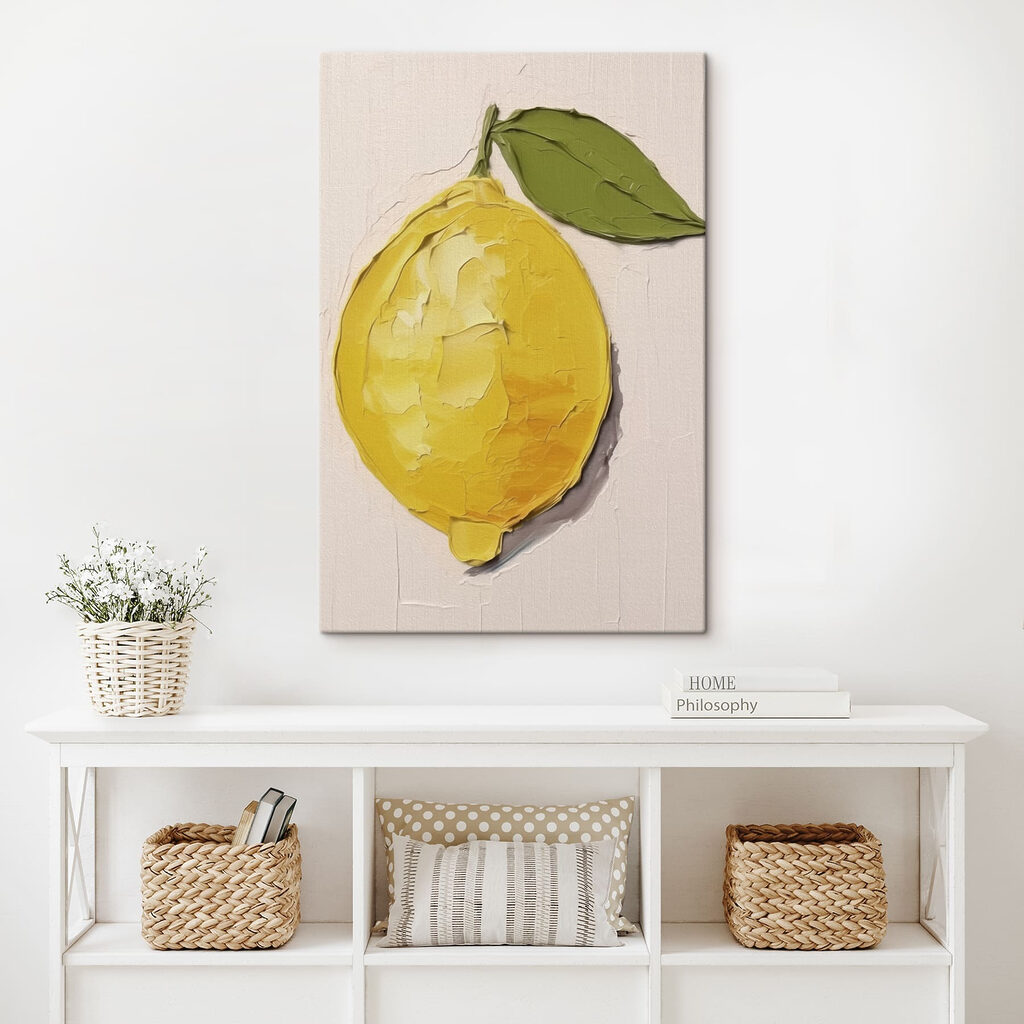 Lemon with leaves painted on it Lemon with leaves painted on it