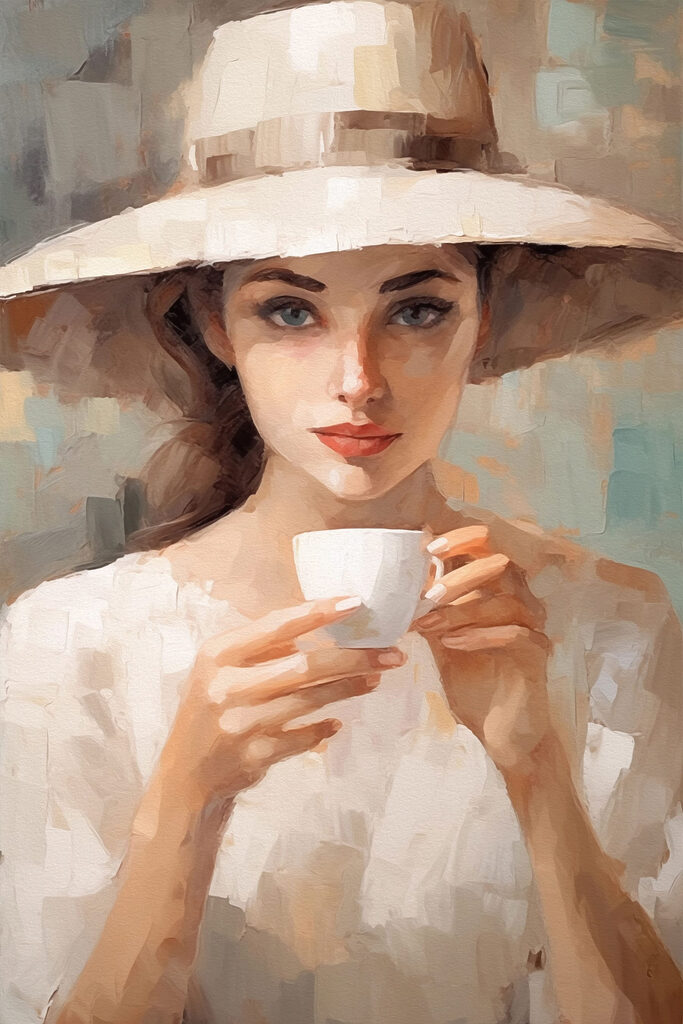 Woman wearing a hat holding a cup